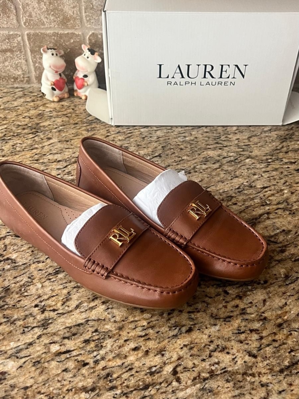 Lauren Ralph Lauren Tan Leather RL Logo Loafers